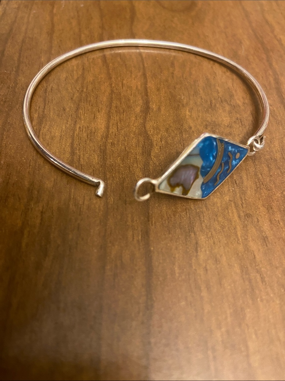 Alpaca Mexican Signed Silver Diamond-Shape Bangle Wrist Bracelet. - Picture 5 of 5